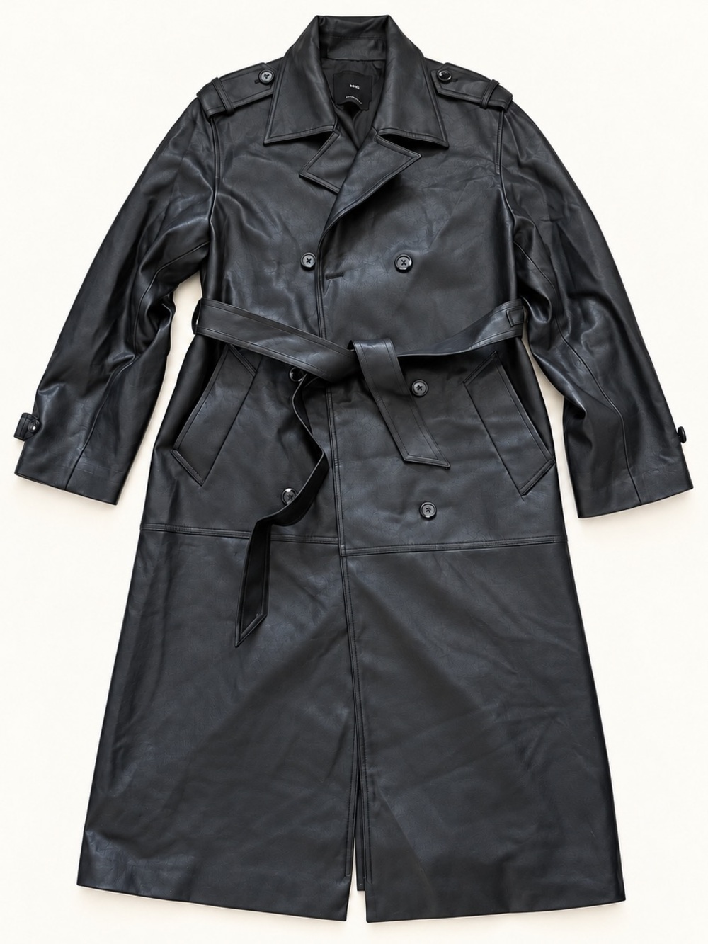 Mango Black Leather Trench Coat with Belt